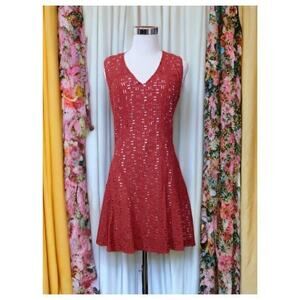 DEREK LAM Cotton Eyelet Dress Size 6 Fit Flare Coral Orange‎ V-Neck Sleeveless